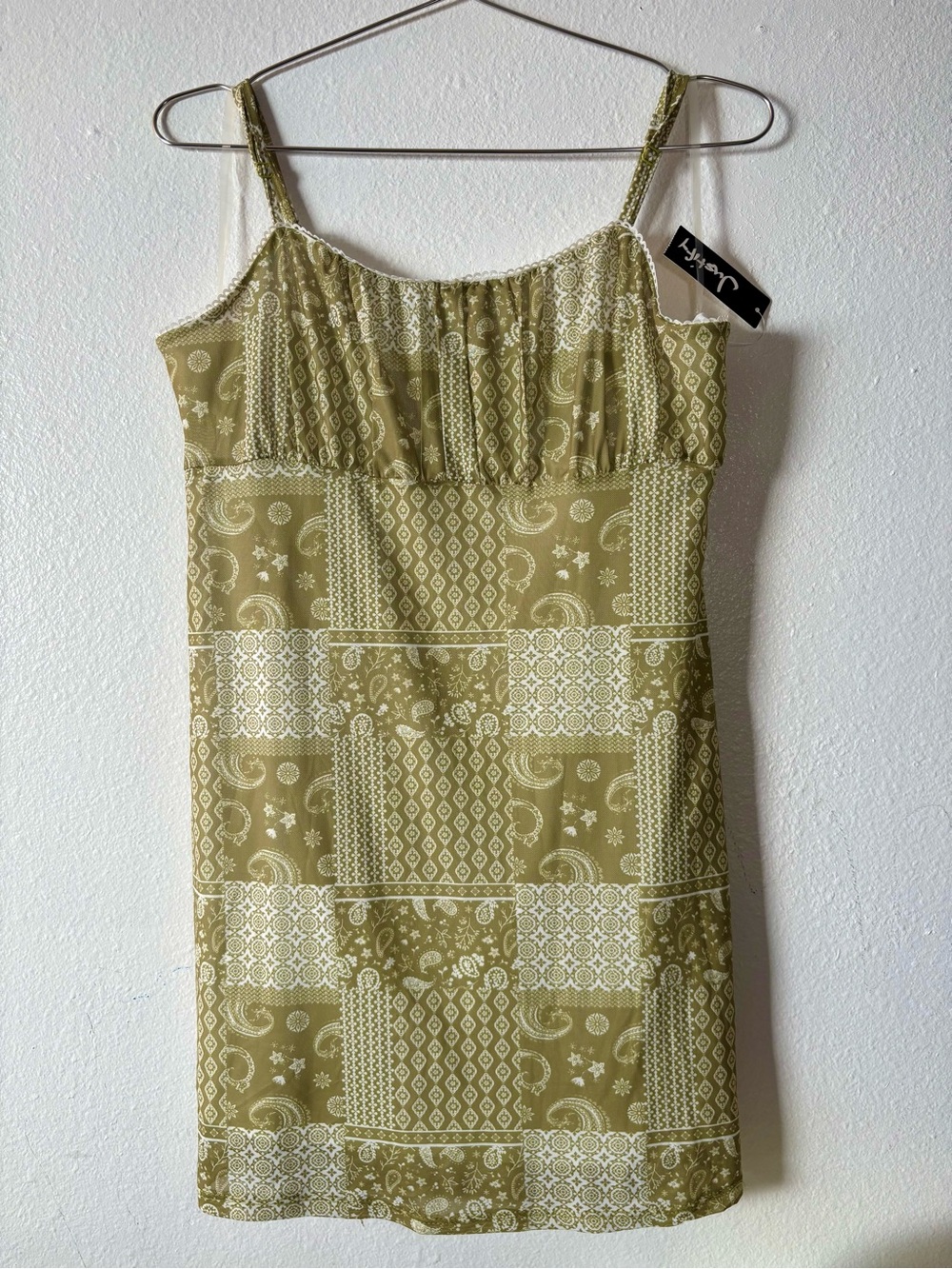 NWT Deadstock Y2K Justify Bandana Slip Dress L Olive Green Fairy Grunge